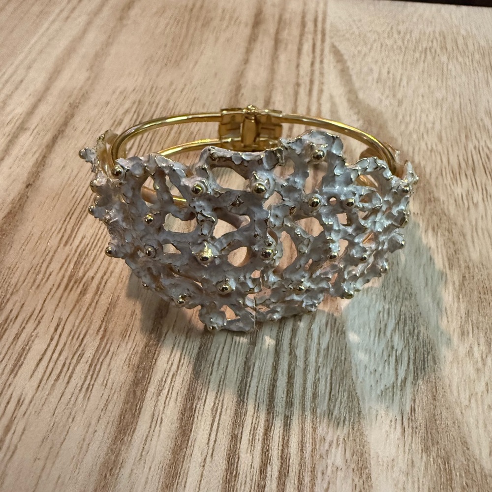 Vintage Gold and White Cuff Bracelet